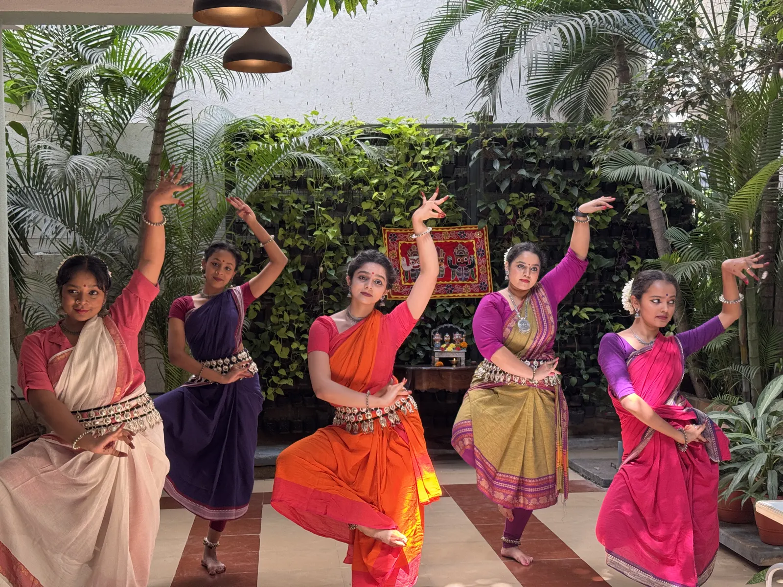 Odissi dancers in a dynamic pose at the Culture Lab event